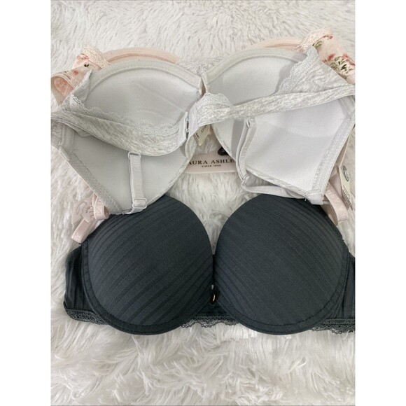 Laura Ashley Push Up Bra Women’s Comfort 3 Pack Size 34C Floral Gray Pink Lace - Picture 10 of 12